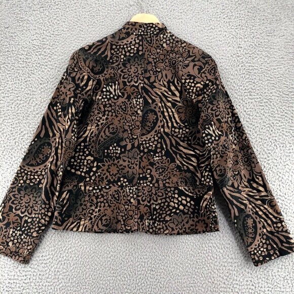Chicos Jacket Womens 0 US 4 Brown Animal Print Floral Button Up Collar Stretch - Picture 3 of 10